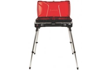 Image of Coleman Fyre Major  Hyperflame 2 Burner Propane Camping Stove, Telescoping Legs, Red / Black 2000020104