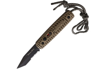 Image of Colonial Auto Ranger Button Lock Automatic Folding Knives 2.75in, Black Oxide Coated Partially Serrated Stainless Tanto Blade, Tan Grooved Polymer Handle, COL110