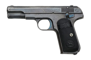 Image of Colt 1903 Pistol, .32 ACP, 4 in barrel, blued finish steel frame, black checkered rubber grip, blowback operated semi-auto, fixed blade and notch, 8 round magazine, 1903-1-FRRMPG