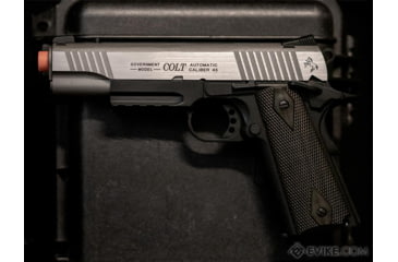 Image of Colt 1911 Rail Gun CO2 Blowback, Silver Slide Full Metal w/Blk Frame 180531