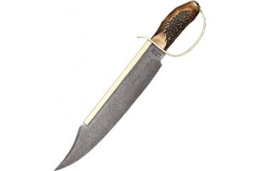Image of Colt Damascus D Guard Bowie Fixed Blade Knife, 19.5in, Damascus Steel Clip Point, Genuine Stag Handle CT826