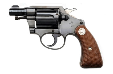 Image of Colt Detective Special Revolver, .38 Special, 2 in barrel, blued finish steel frame, walnut grip, revolving chamber, fixed blade and notch, first issue, round butt, 6 round cylinder, DTSP-38-7-FRRMPG