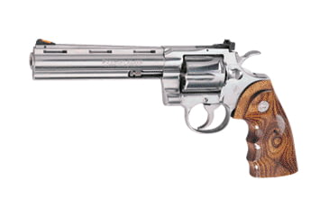 Image of Colt Python Elite Revolver, .357 Magnum, 6 in barrel, stainless steel frame, walnut grip, revolving chamber, red ramp front, adj. white outline rear, 6 round cylinder, Python Elite-2-FRRMPG