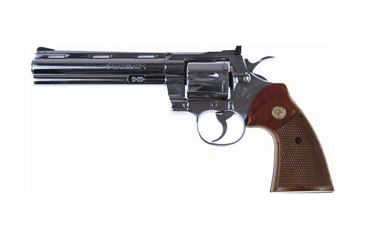 Image of Colt Python Revolver, .357 Magnum, 6 in barrel, blued finish steel frame, checkered walnut grip, revolving chamber, fixed front, adj. rear, 6 round cylinder, Python-6-FRRMPG