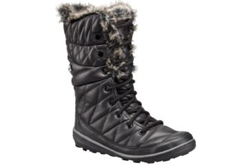 Image of Columbia Heavenly Omni-Heat Leather After Dark Lace Winter Boot - Women's-Black/Dark Fog-Medium-8