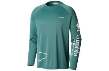 Image of Columbia PFG Fish Series Terminal Tackle Long Sleeve - Mens, Thyme Green/Tarpon Graphic, Extra Large, 1792691369-XL