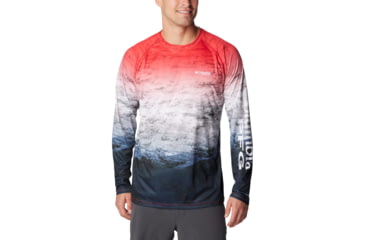 Image of Columbia Super Terminal Tackle Long Sleeve Shirt - Mens, Red Spark Deepsea Fade, M, 1709431-695-M
