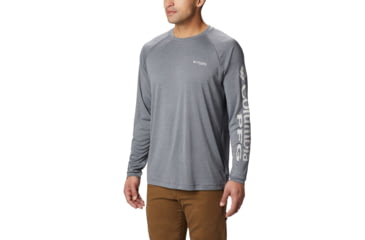 Image of Columbia Terminal Tackle Heather Long Sleeve Shirt - Mens, Charcoal Hthr, Cool Grey Logo, Small, 170942-030-S