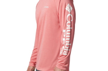 Image of Columbia Terminal Tackle Heather Long Sleeve Shirt - Mens, Sunset Red Hthr, White Logo, Small, 170942-683-S