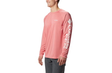 Image of Columbia Terminal Tackle Heather Long Sleeve Shirt - Mens, Sunset Red Hthr, White Logo, Small, 170942-683-S