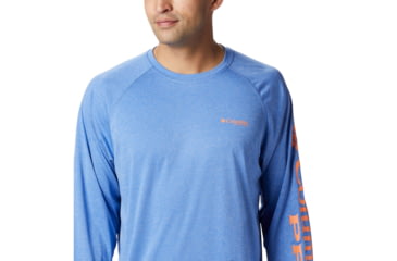 Image of Columbia Terminal Tackle Heather Long Sleeve Shirt - Mens, Vivid Blue Hthr, Jupiter Logo, 2XL, 170942-487-XXL