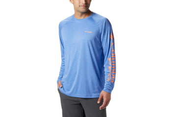 Image of Columbia Terminal Tackle Heather Long Sleeve Shirt - Mens, Vivid Blue Hthr, Jupiter Logo, 2XL, 170942-487-XXL
