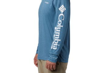 Image of Columbia Terminal Tackle Heather LS Shirt - Mens, Dark Turquoise Heather, White Logo, Small, 1709421435-S