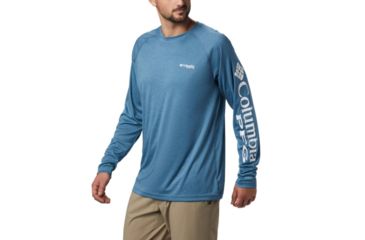 Image of Columbia Terminal Tackle Heather LS Shirt - Mens, Dark Turquoise Heather, White Logo, Small, 1709421435-S
