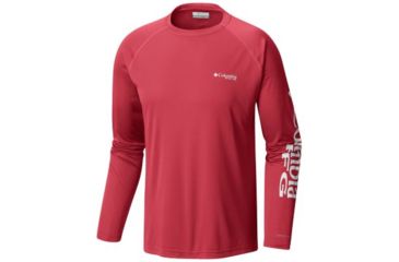 Image of Columbia Terminal Tackle Long Sleeve Shirt - Men's, Sunset Red, White Logo, 2XL Waist, Long Inseam, 138826-683-2XT