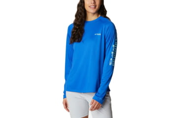 Image of Columbia Tidal Tee II Long Sleeve Shirt - Womens, Blue Macaw/Gulf Stream Logo, 2XL, 1577661408BlMcwGfStrmLg2L