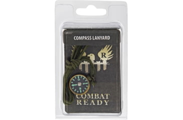 Image of Combat Ready Compass With Neck Lanyard, 3/4in Diameter, Antique Brass Casing, Fluorescent Green Glow-In-The Dark Markings, OD Green Nylon Cord Lanyard, J20