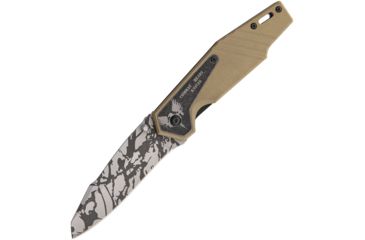 Image of Combat Ready Linerlock A/O Folding Knife,3.375in,Stainless Steel,Black and Gray Camo,Tan,G10 Handle CBR335