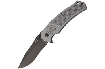Image of Combative Edge M1 Tuxedo Gray A/O Folding Knife,3.75in,Stainless Steel,Standard Edge,Drop Point,Tuxedo Gray,Titanium Handle CBE00453