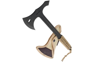 Image of Condor Tool and Knife Throwing Axe Canvas Sheath, 12.75in Overall, 3.63in Cutting Edge, 7in Black Powder Coated 1075Hc Steel Axe Head, Tan Cord Wrapped Handle, Tan, CTK1401-1.4
