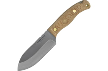 Image of Condor Tool and Knife Toki Knife, 9.25in Overall, 4.5in Blasted Satin 1075Hc Steel Drop Point, Natural Canvas Micarta Handle w/ Concave Notch And 90 Degree Striker, Brown Leather Sheath, CTK3920-4.7HC
