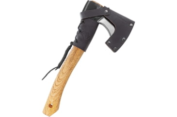 Image of Condor Tool and Knife Mountaineer Trail Hatchet, 14.13in Overall, 5.75in 1060HC Steel Axe Head w/ 3.5in Cutting Edge, Burnt American Hickory Handle, Black Leather Belt Sheath, CTK2854-6.3-HC