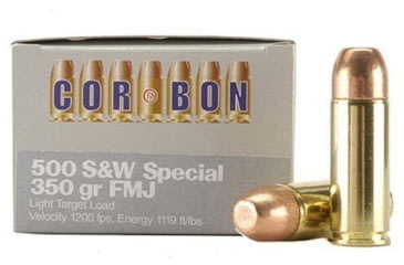 Image of Cor Bon .500 S&amp;W Magnum 350 Grain Full Metal Jacket Brass Cased Pistol Ammo, 12 Rounds, HT500SW350FMJ