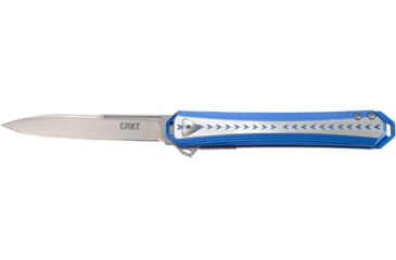 Image of CRKT Stickler Linerlock Assisted Opening Folding Knife, 3.38in, 12C27, Spear Point, Blue/Silver Aluminum, 6710