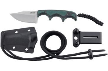 Image of CRKT Minimalist Bowie Fixed Blade Knife, 2.13in, 5Cr13MoV Stainless Steel Blade, Bowie Blade, Black/Green G10 Handle, 2387