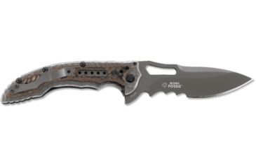 Image of CRKT Ikoma Fossil - 3.96in. Black Blade w/ Veff Serrations, IKBS, Stainless Steel &amp; G10 Scales, Clip 5471K