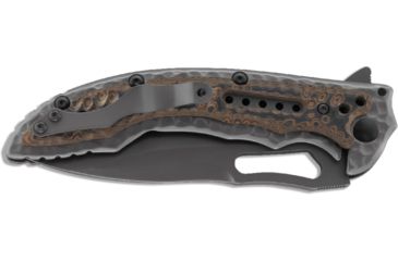 Image of CRKT Ikoma Fossil - 3.96in. Black Blade w/ Veff Serrations, IKBS, Stainless Steel &amp; G10 Scales, Clip 5471K