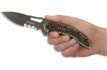 Image of CRKT Ikoma Fossil - 3.96in. Black Blade w/ Veff Serrations, IKBS, Stainless Steel &amp; G10 Scales, Clip 5471K