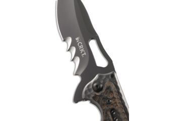 Image of CRKT Ikoma Fossil - 3.96in. Black Blade w/ Veff Serrations, IKBS, Stainless Steel &amp; G10 Scales, Clip 5471K