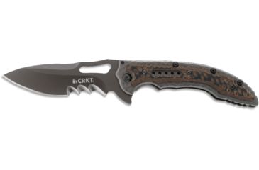 Image of CRKT Ikoma Fossil - 3.96in. Black Blade w/ Veff Serrations, IKBS, Stainless Steel &amp; G10 Scales, Clip 5471K