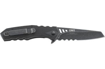 Image of CRKT LOCKING LINER WITH BLADE FLIPPER, Compact Tanto, Flat Top Serrations, Black and Gray, 3.25 R1706K