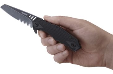 Image of CRKT LOCKING LINER WITH BLADE FLIPPER, Compact Tanto, Flat Top Serrations, Black and Gray, 3.25 R1706K