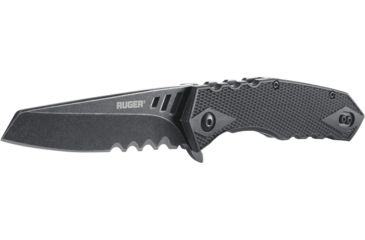 Image of CRKT LOCKING LINER WITH BLADE FLIPPER, Compact Tanto, Flat Top Serrations, Black and Gray, 3.25 R1706K
