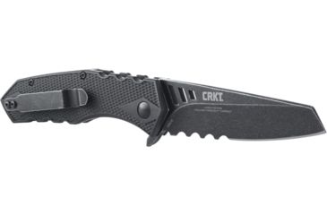 Image of CRKT LOCKING LINER WITH BLADE FLIPPER, Compact Tanto, Flat Top Serrations, Black and Gray, 3.25 R1706K