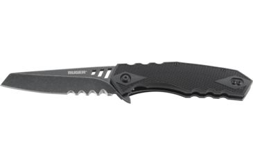 Image of CRKT LOCKING LINER WITH BLADE FLIPPER, Compact Tanto, Flat Top Serrations, Black and Gray, 3.25 R1706K