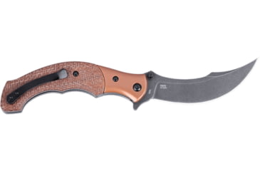 Image of CRKT Ritual Compact, Folding Knife, Plain Edge, Stonewash Black, 3.33 Blade, 12C27 Steel, Assisted Opening with IKBS Bearings, Stainless Steel Bolster, Micarta Handle, Brown