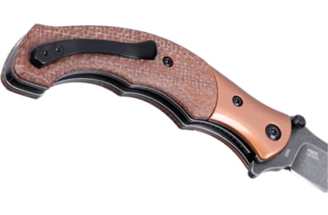 Image of CRKT Ritual Compact, Folding Knife, Plain Edge, Stonewash Black, 3.33 Blade, 12C27 Steel, Assisted Opening with IKBS Bearings, Stainless Steel Bolster, Micarta Handle, Brown