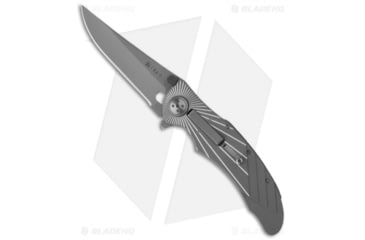 Image of CRKT Starlight E-Lock 7343 Automatic Folding Knife, 3.25in, AUS-8 Stainless Steel, Clip Point Blade, Aluminum Gray Handle, Black/Gray, 7.375in, BHQ-0482