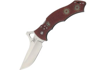 Image of CSSD/SC Bram Frank Design LLC Bowie Magnum Red Check Folding Knife,3.75in,8Cr13MoV Steel,Bowie,Red,G10 Handle CSSD12