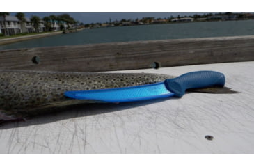 Image of Cuda AquaTuff Curved Boning Knife with Blade Cover, Blue, 6in, 23049