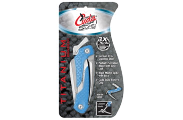 Image of Cuda Knives Cuda Marlin Spike Folder Folding Knife,3in,German 4116 Steel,Partially Serrated,Blue,Synthetic Handle, 18092
