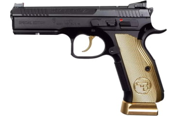 Image of CZ-USA Shadow 2 Gold Digger OR FS Semi Auto Pistol, 9mm Luger, 4.89 inch Barrel, Adjustable Rear Sght, Golden Grip, 2-Mag 19 Rounds Capacity, 91242