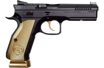 Image of CZ-USA Shadow 2 Gold Digger OR FS Semi Auto Pistol, 9mm Luger, 4.89 inch Barrel, Adjustable Rear Sght, Golden Grip, 2-Mag 19 Rounds Capacity, 91242