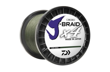 Image of Daiwa J-Braid 4X Braided Line w/ Bulk Spool, 65lb, 3000yd, Dark Green, JB4U65-3000DG