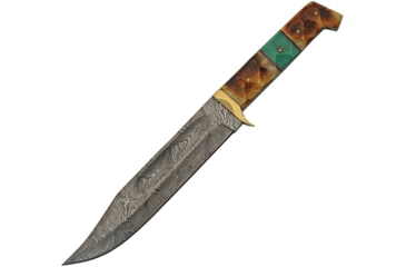 Image of Damascus Burnt Bone Bowie Knife, 8 Damascus steel bowie blade, Burnt bone and turquoise handle, DM-1256