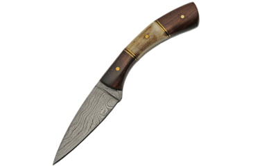 Image of Damascus Curved Stag Skinner Knife, 3 Damascus steel skinner blade, Stag bone and brown wood handle, DM-1268